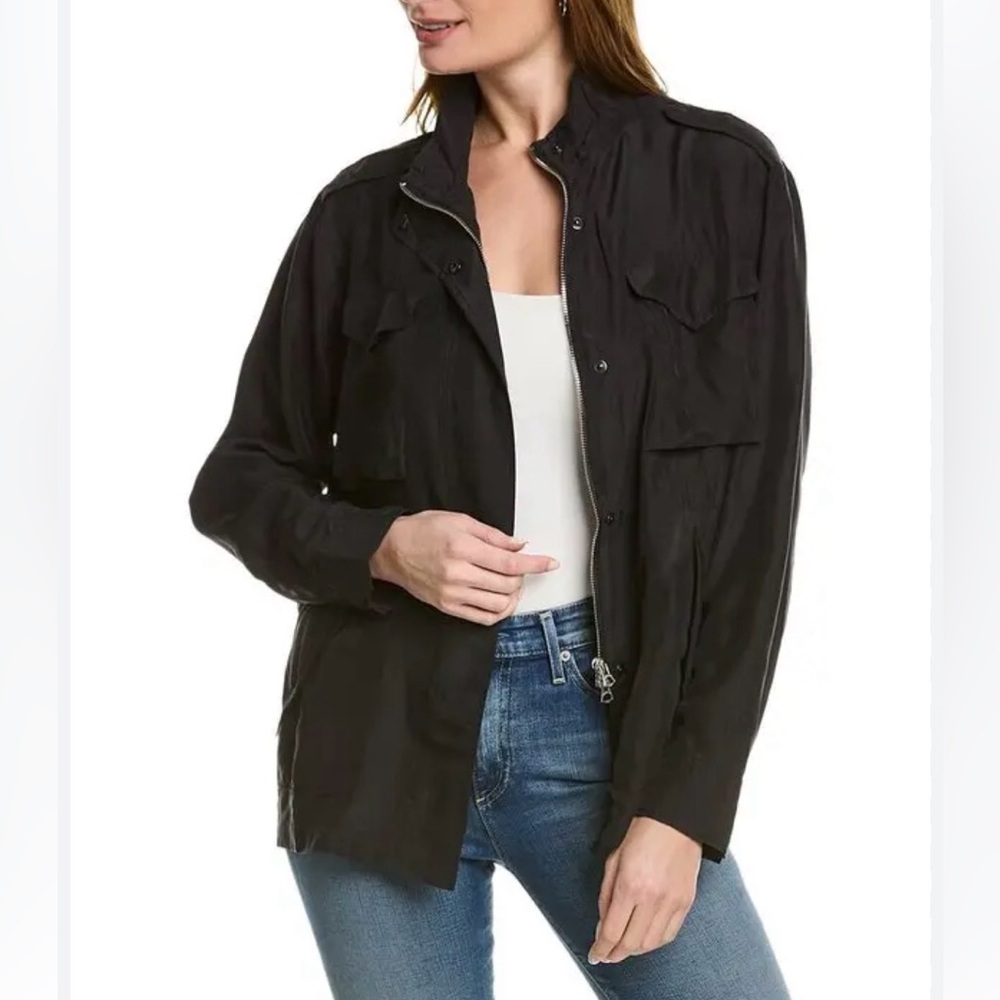 Rag & Bone Black Roth Silk-Habotai Jacket, S